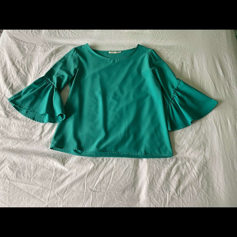 Teal Flutter Sleeve Blouse